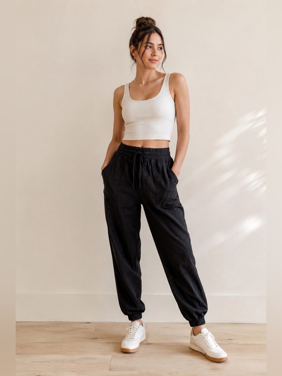 Kut from the Kloth Pants - Kut from the Kloth Black Utility Jogger Pants Drawstring Pockets Medium